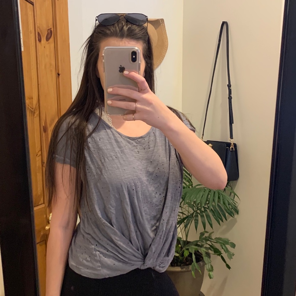 Grey Distressed Shirt With Knot